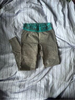 Gymshark Grey Leggings with Teal Logo Waistband